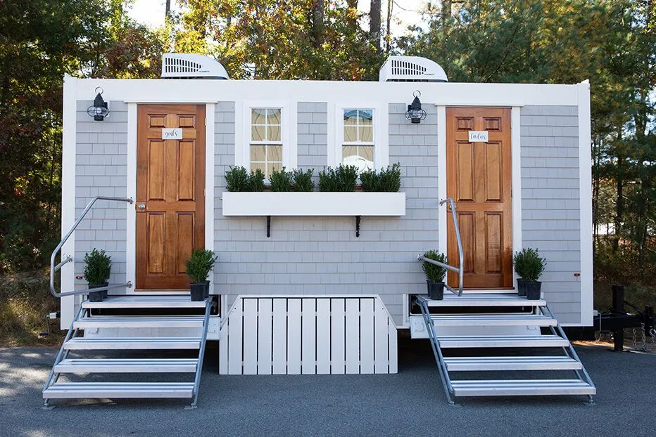 Wedding restroom units discretely staged at a venue in Lynchburg, Virginia